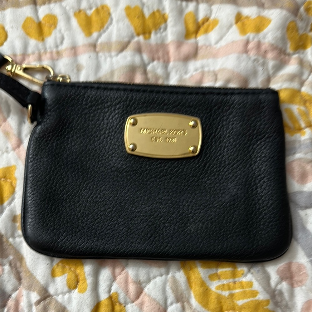 Michael Kors Black Pebbled Leather Clutch with Gold Detail
